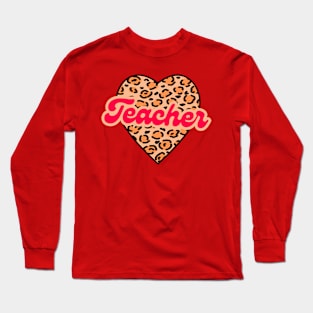 Leopard Print Heart Teacher Valentines Day Long Sleeve T-Shirt